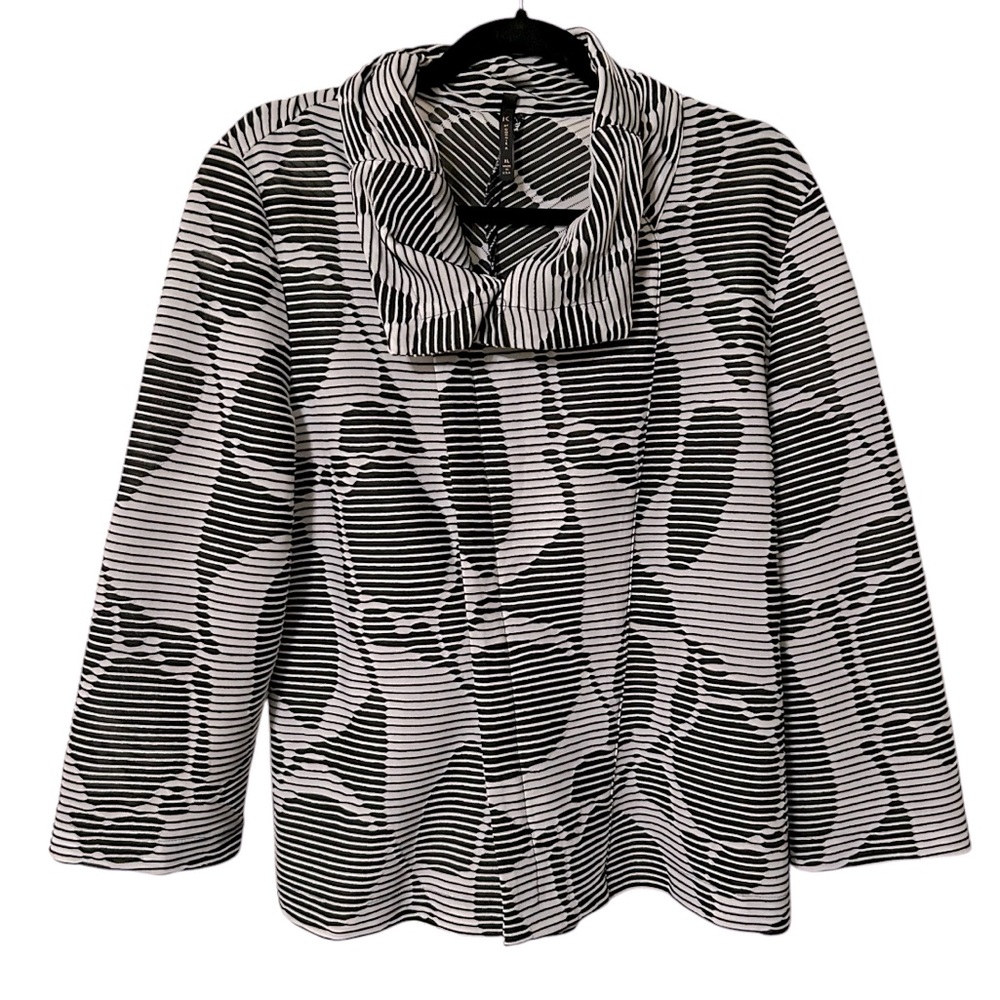 IC by Connie K Black & White Abstract Print Moto Jacket Womens XL